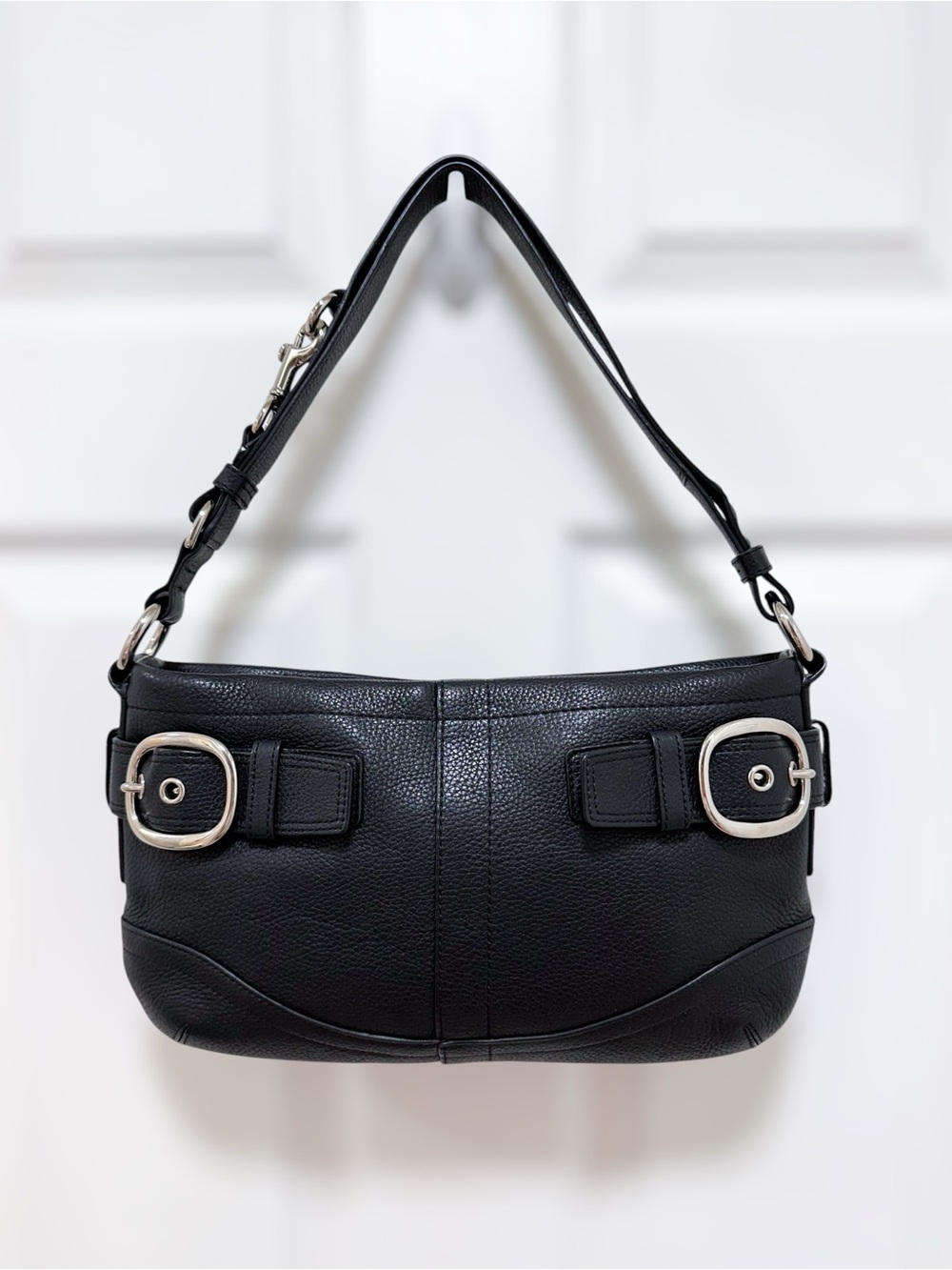 Coach Soho Double Buckle Shoulder Bag Black Pebbled Leather Y2K Vintage F17125